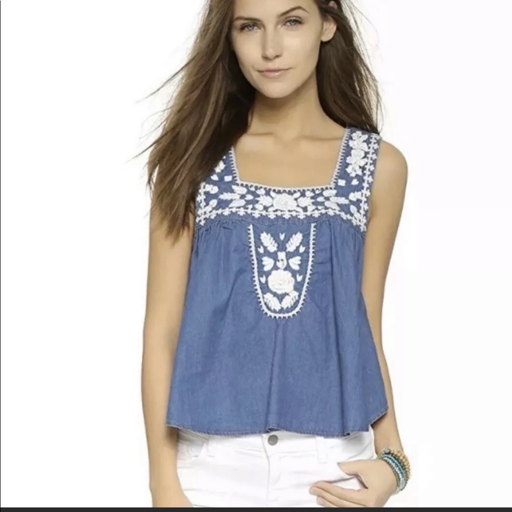 Lovers+Friends | Chambray Embroidered Tank